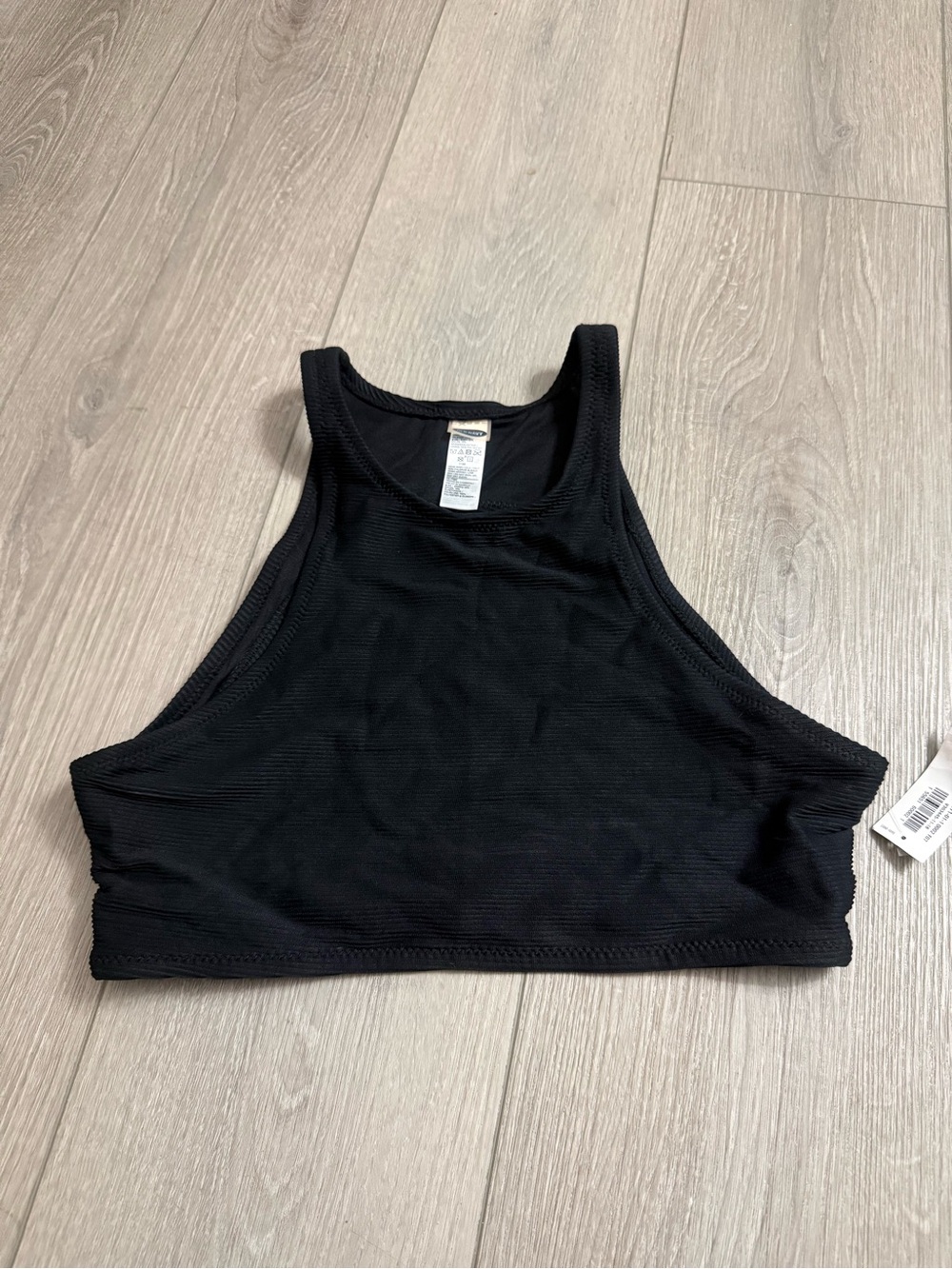 NWT Women's Ribbed Black High Neck Swim Top - Old Navy